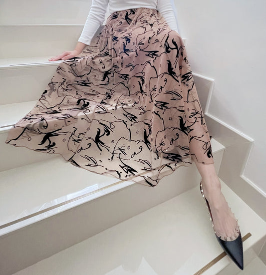 Ballet Pattern print Gauze Long Skirt